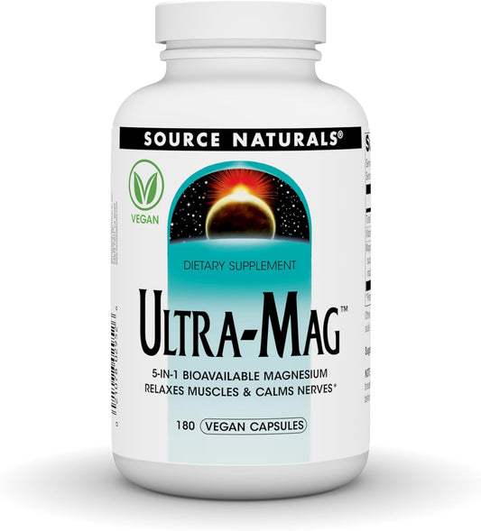 Source Naturals Ultra-Mag - Vegan Capsules with 5-in-1 Bioavailable Magnesium for Muscle Relaxation and Nerve Calming (180 Count)