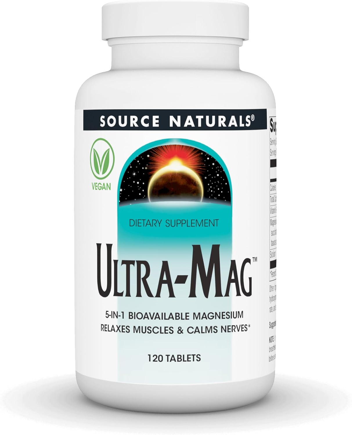 Source Naturals Ultra-Mag: 120 Vegan Tablets, 5-in-1 Bioavailable Magnesium for Muscle Relaxation and Nerve Calmness