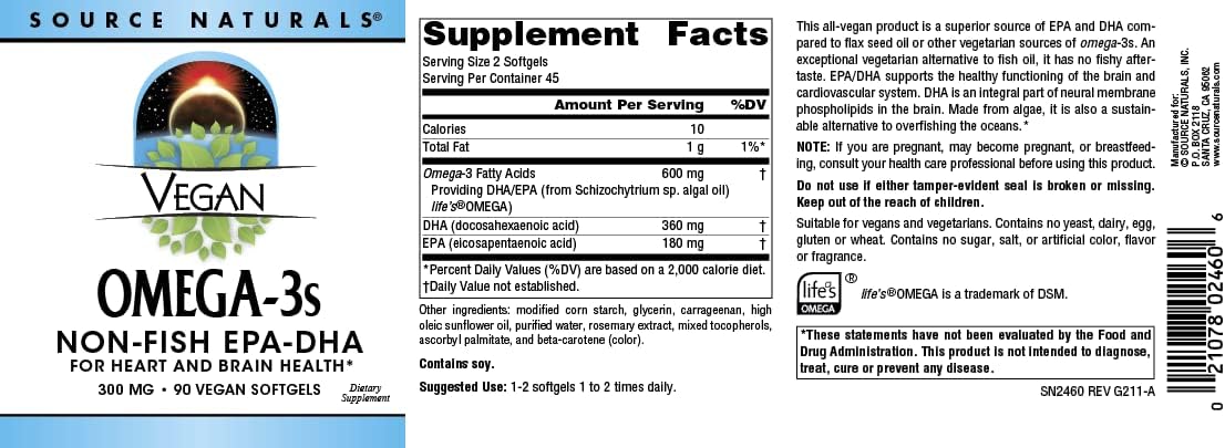 Source Naturals Vegan Omega-3 EPA-DHA 300mg Softgels - 90 Count
