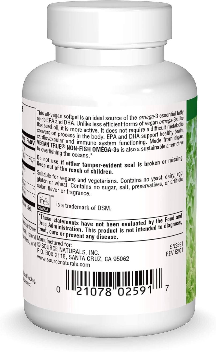 Source Naturals Vegan True Omega-3 EPA-DHA Softgels for Heart and Brain Health - 300mg, 30 Vegan Capsules