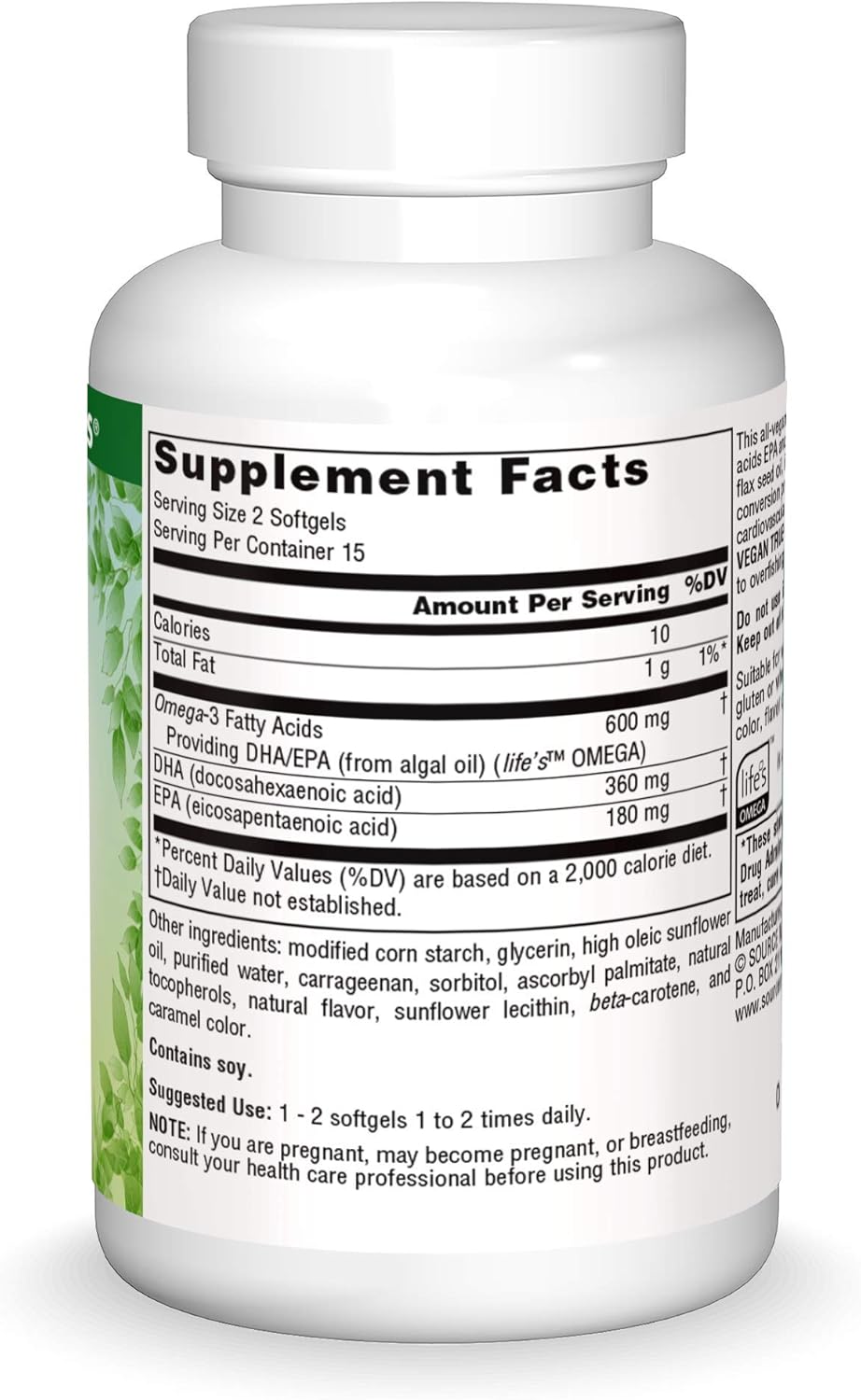 Source Naturals Vegan True Omega-3 EPA-DHA Softgels for Heart and Brain Health - 300mg, 30 Vegan Capsules