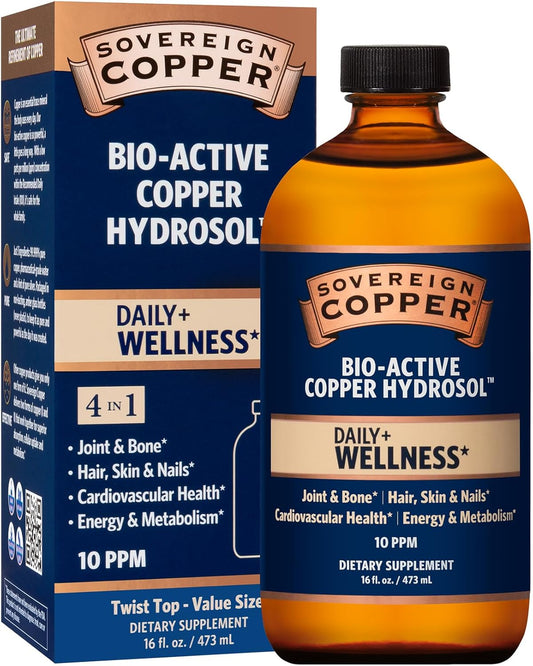 Sovereign Copper Hydrosol: Daily 4-in-1 Wellness Supplement for Joints, Bones, Hair, Skin, Nails, Heart Health, Energy & Metabolism, 16oz