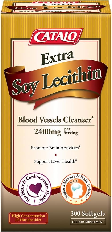 Soy Lecithin Capsules for Blood Vessel, Brain, and Liver Health - 300 Softgels for Adults by CATALO