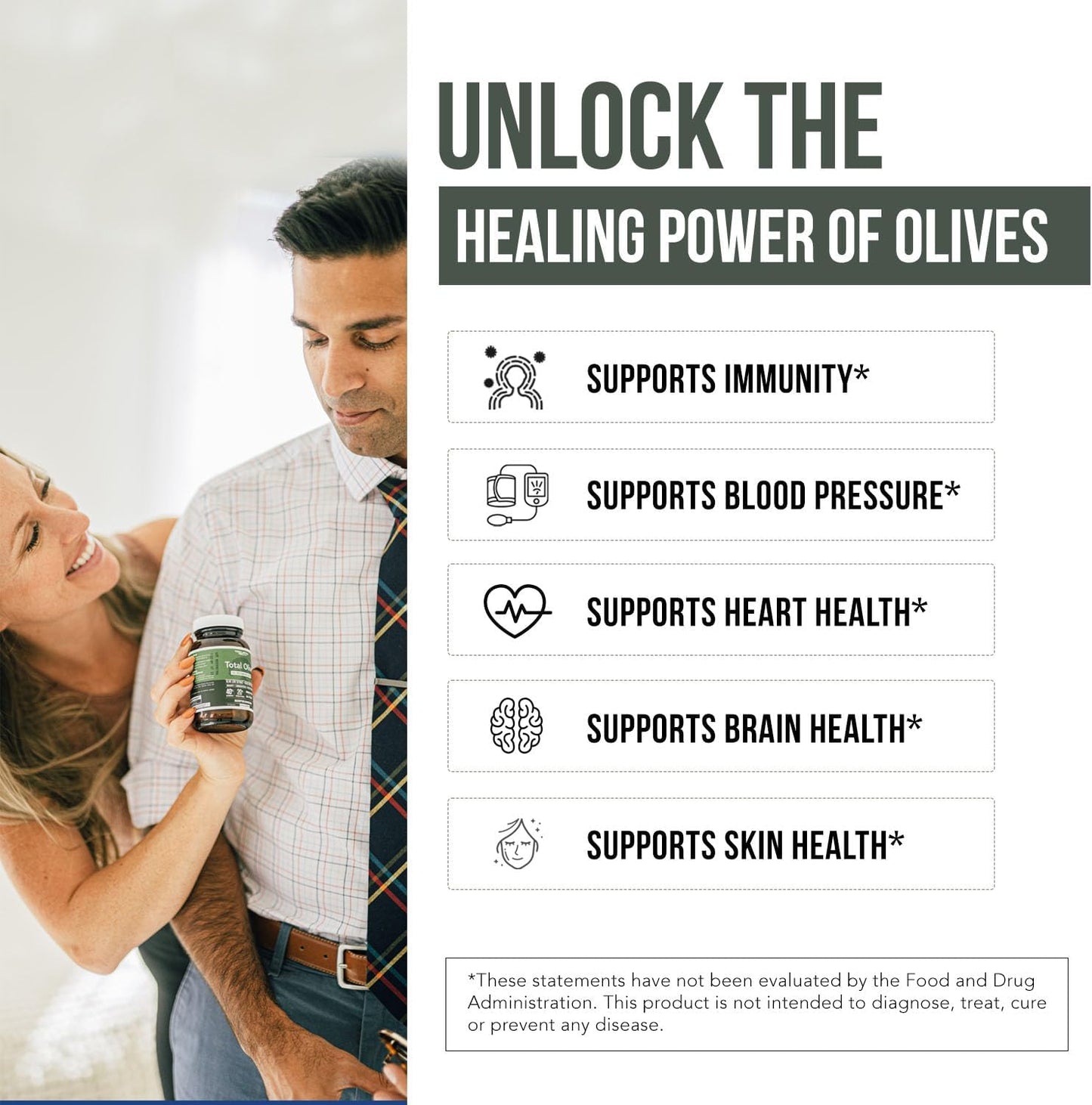 Spanish Grown Total Olive® Extract with Oleuropein & Hydroxytyrosol - Full Spectrum Olive Leaf & Fruit Extract with BioPerine (60ct)