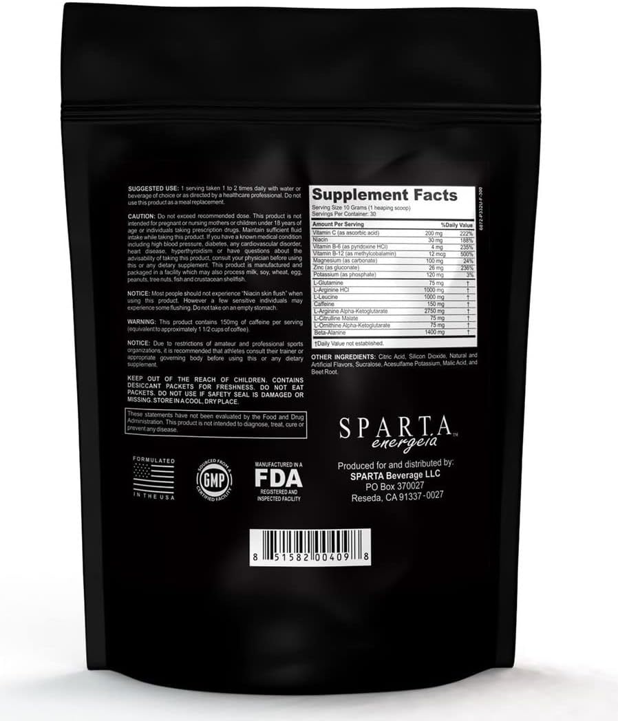 Sparta Energeia Pre-Workout Powder - Boost Energy, Focus & Muscle Pump with AAKG, L Citrulline, Arginine - 30 Servings