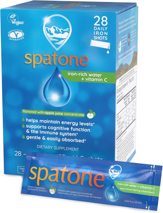 Spatone Liquid Iron Supplement with VIT C for Women, Men, & Kids 4+ - Pregnancy-Friendly - Vegan Apple Flavor - Easy Absorption - 28-Day Supply