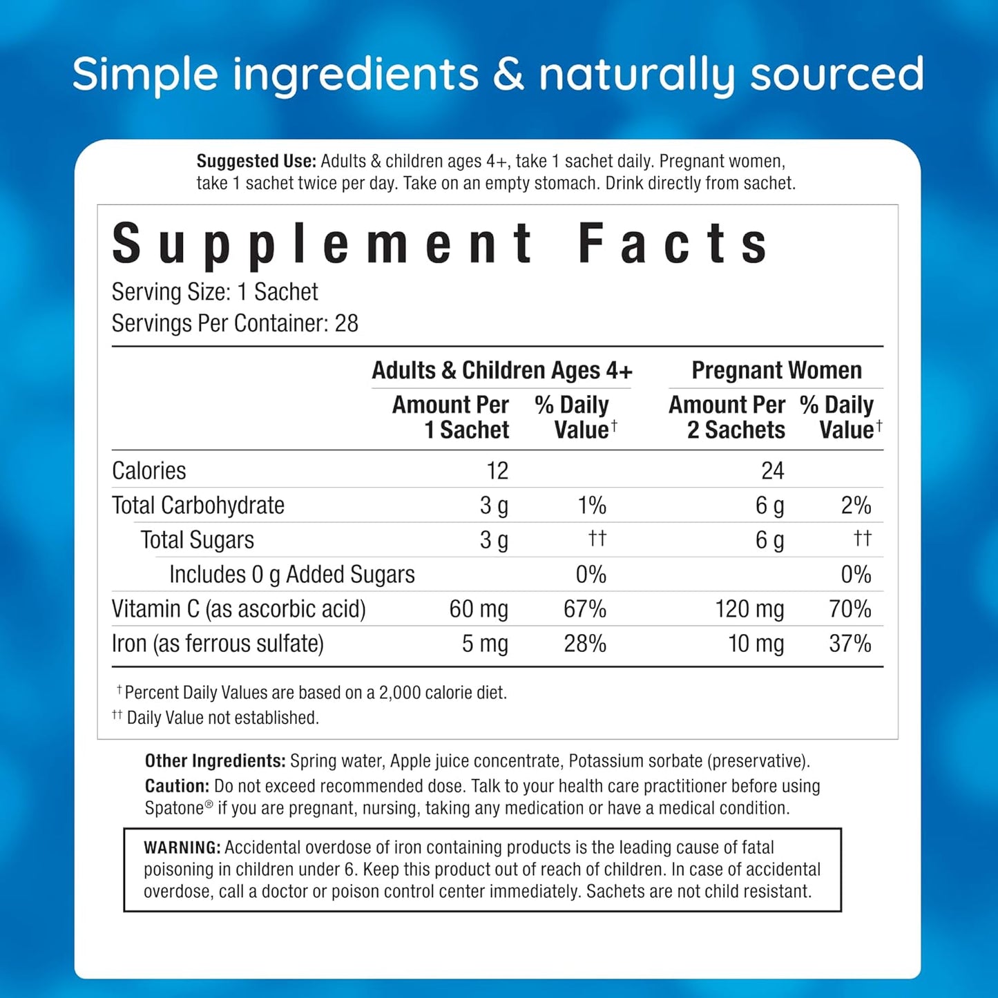 Spatone Liquid Iron Supplement with VIT C for Women, Men, & Kids 4+ - Pregnancy-Friendly - Vegan Apple Flavor - Easy Absorption - 28-Day Supply