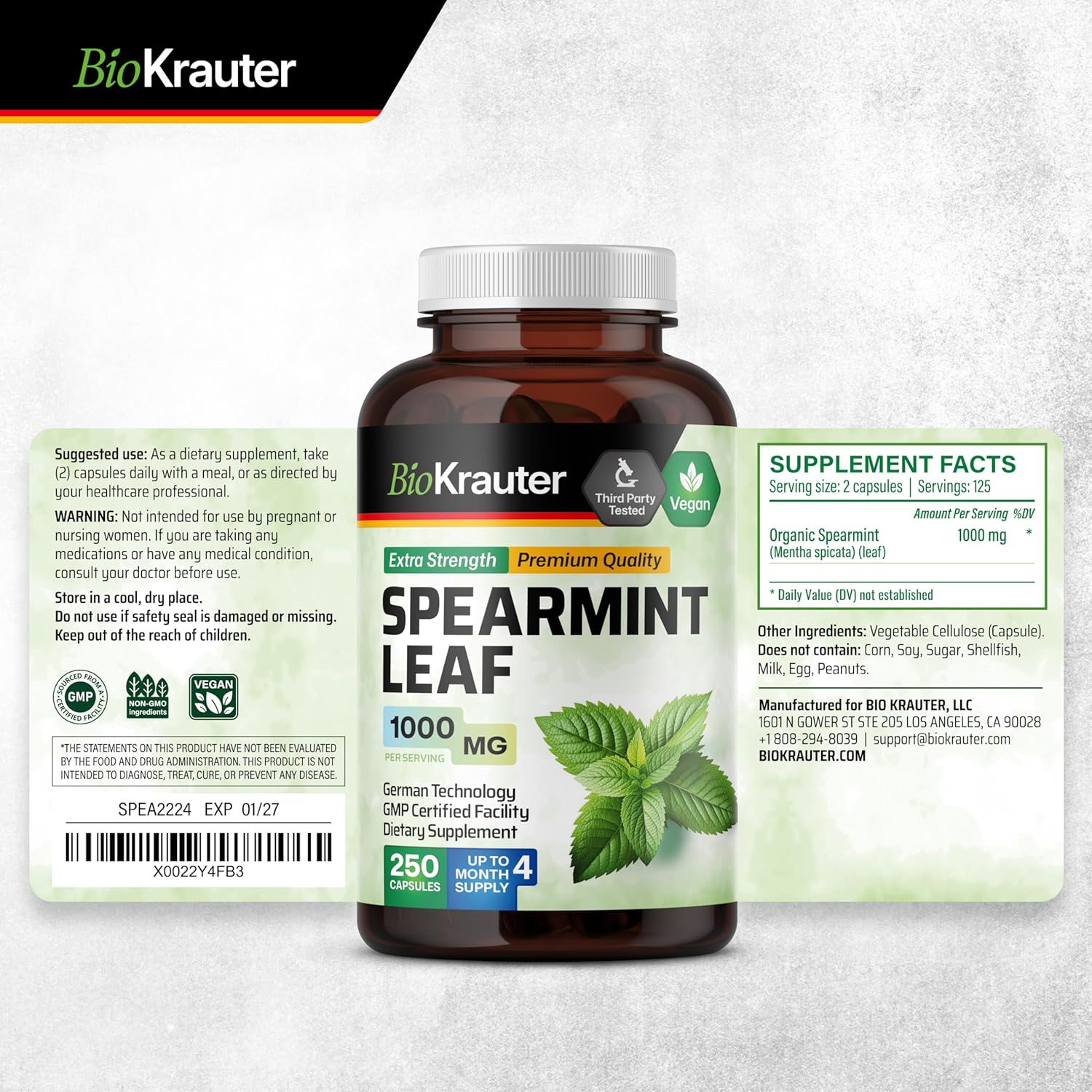 Spearmint Capsules and Hyaluronic Acid Gummies Bundle - 250 Capsules + 60 Gummies