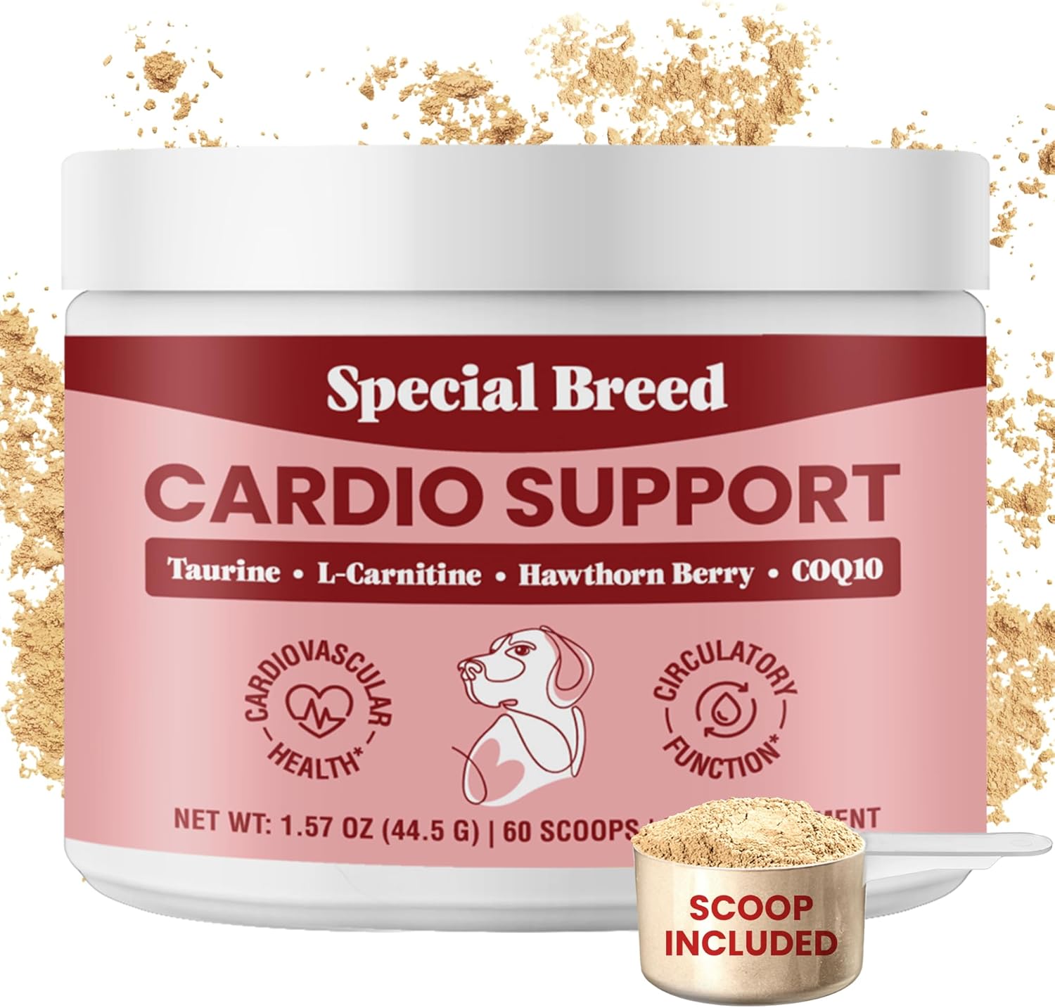Special Breed Dog Cardio Support Powder Supplement - Heart Health with Taurine, CoQ10, Hawthorne Berry - 60 Scoops