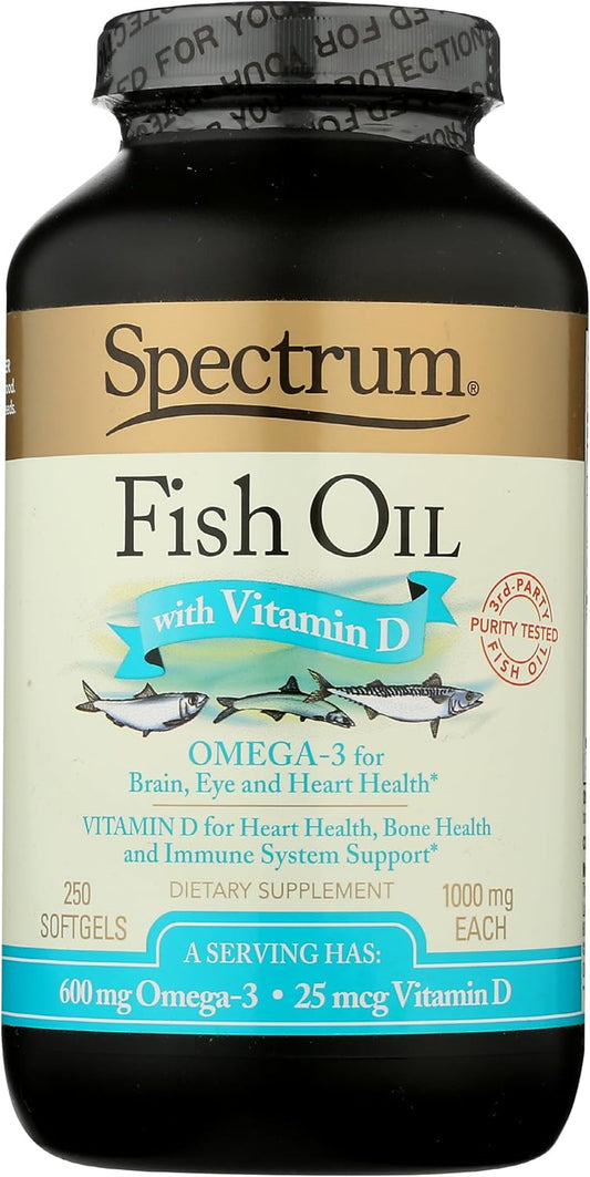 Spectrum Essentials Fish Oil Softgels with Vitamin D, 1000 mg, 250 Capsules