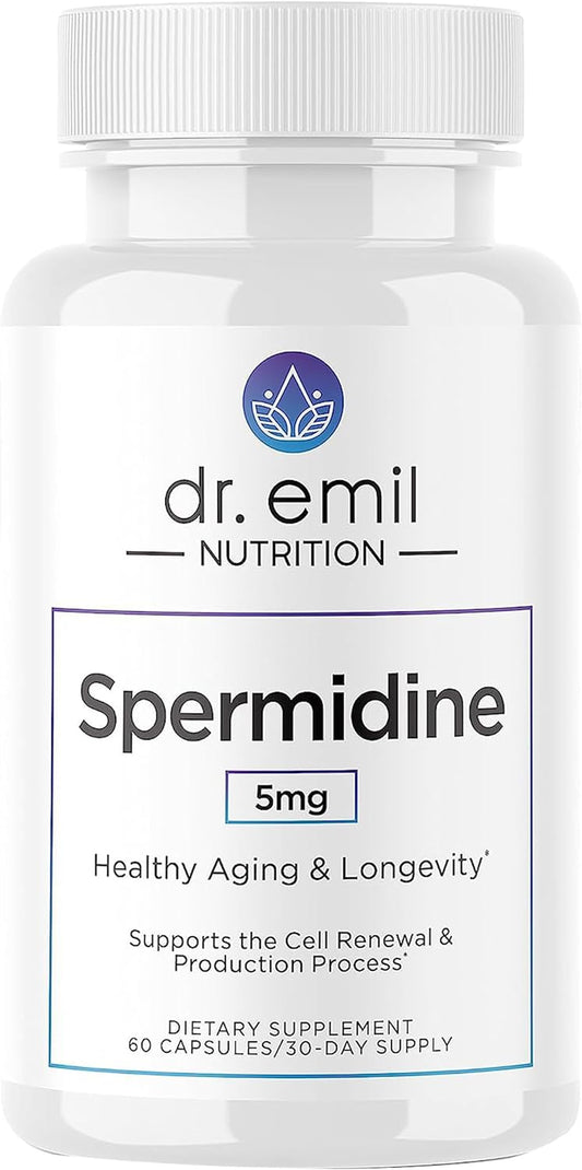 Spermidine 5mg Supplement with Thiamin for Anti-Aging - 60 Capsules for Men & Women - Pure Spermidine 3HCL Formula