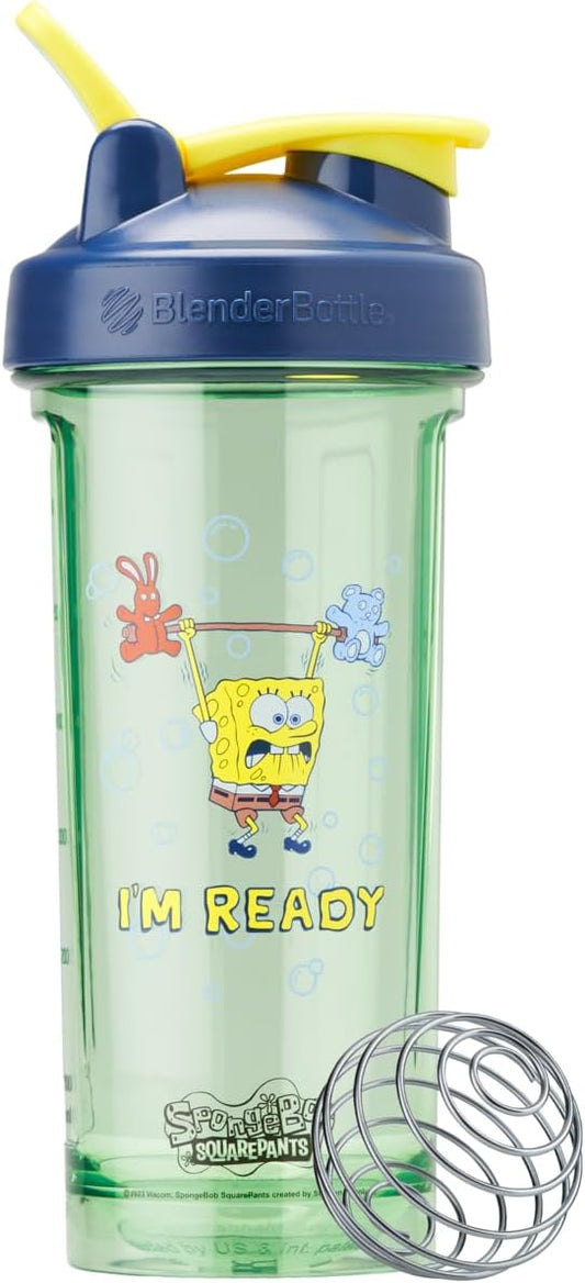 Spongebob Shaker Bottle Pro Series - 28-Ounce Blue BlenderBottle for Protein Shakes and Pre Workout