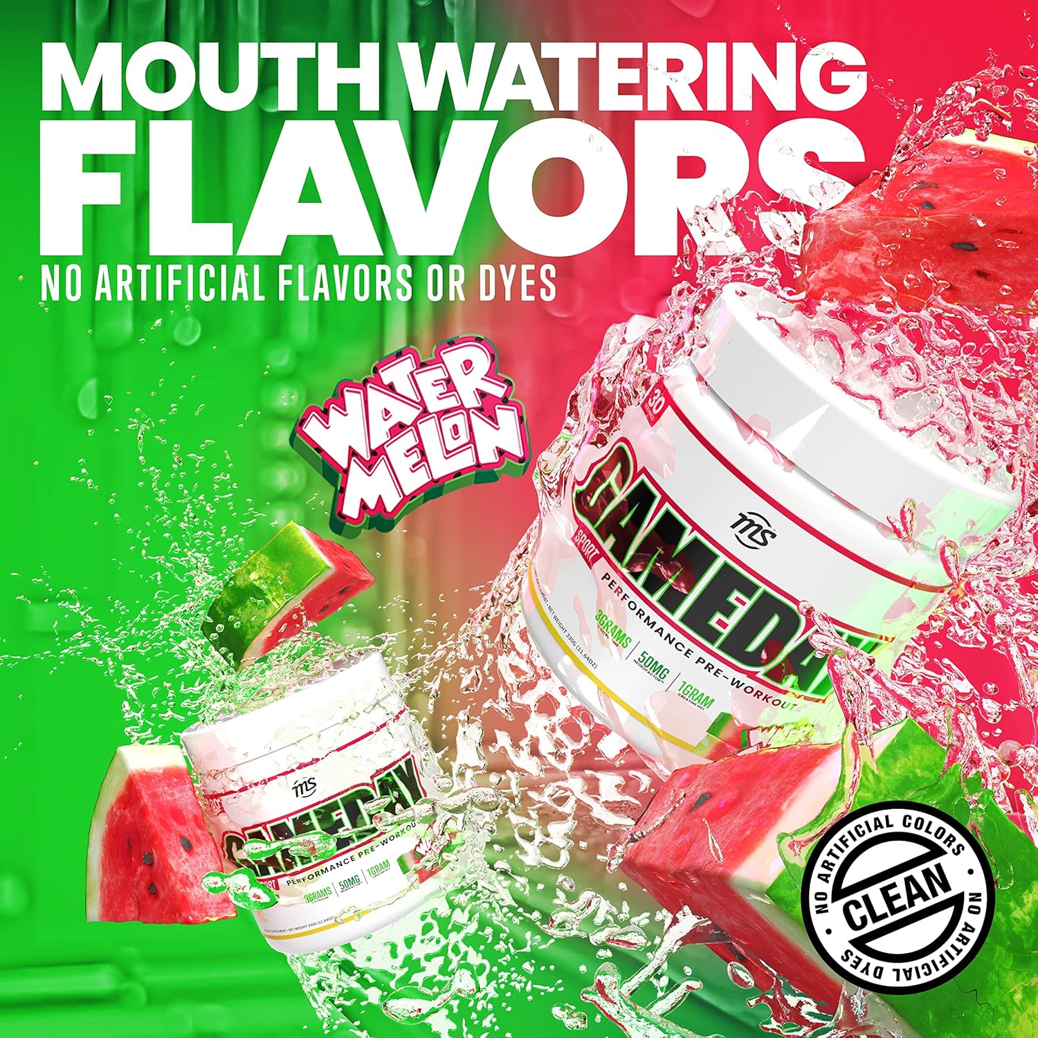 Sport Pre-Workout Energy Drink Mix - Watermelon Flavored with Natural Caffeine, 30 Days Supply, 330g