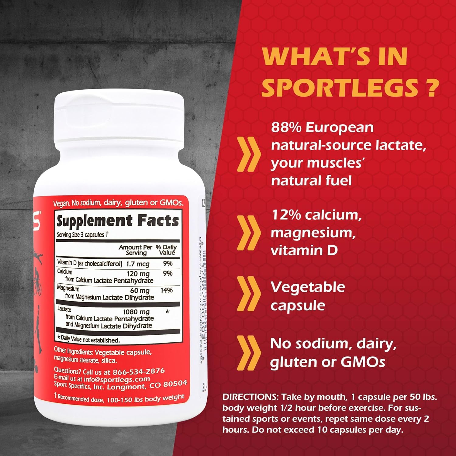 SPORTLEGS Fast Fitness Boost Pre Workout Capsules, Lactic Acid Supplement for Men and Women, Endurance Fuel for Runners - NSF Certified, 120 Caps