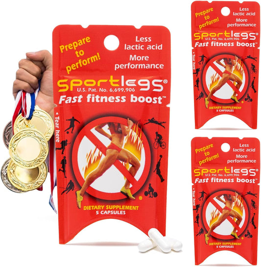 SPORTLEGS Fast Fitness Boost Pre Workout Supplement for Men and Women - Trial Pack of 5-Cap Packets, Lactic Acid Endurance Fuel for Runners