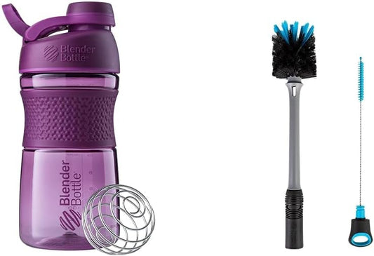 SportMixer Shaker Bottle for Protein Shakes & Pre Workout, 20oz Plum+1 Pack Gray Straw Cleaning Brush