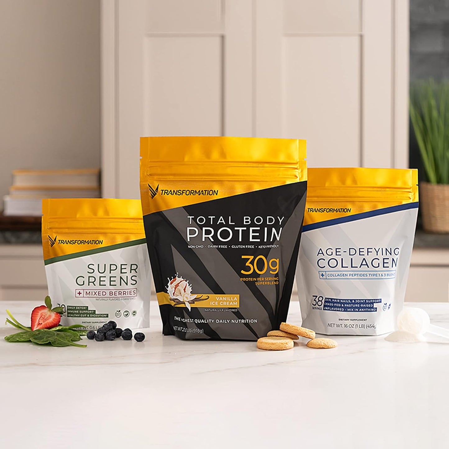 SPR Body Transformation Protein Blend with Egg White, Collagen Peptides, Plant Protein, Probiotics, Digestive Enzymes, MCT Oil - Low Carb Shake for Men & Women - Variety Pack of 10