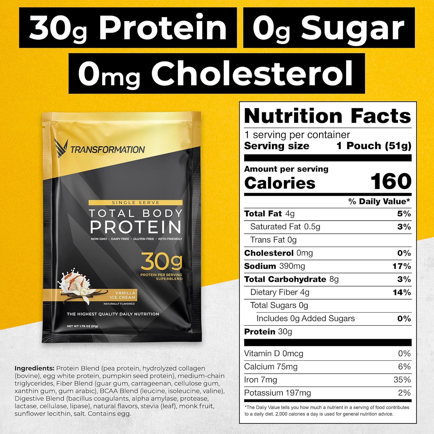 SPR Protein Super Blend with Probiotics, Digestive Enzymes, and MCT Oil - Vanilla Flavor, 10 Pack for Men & Women