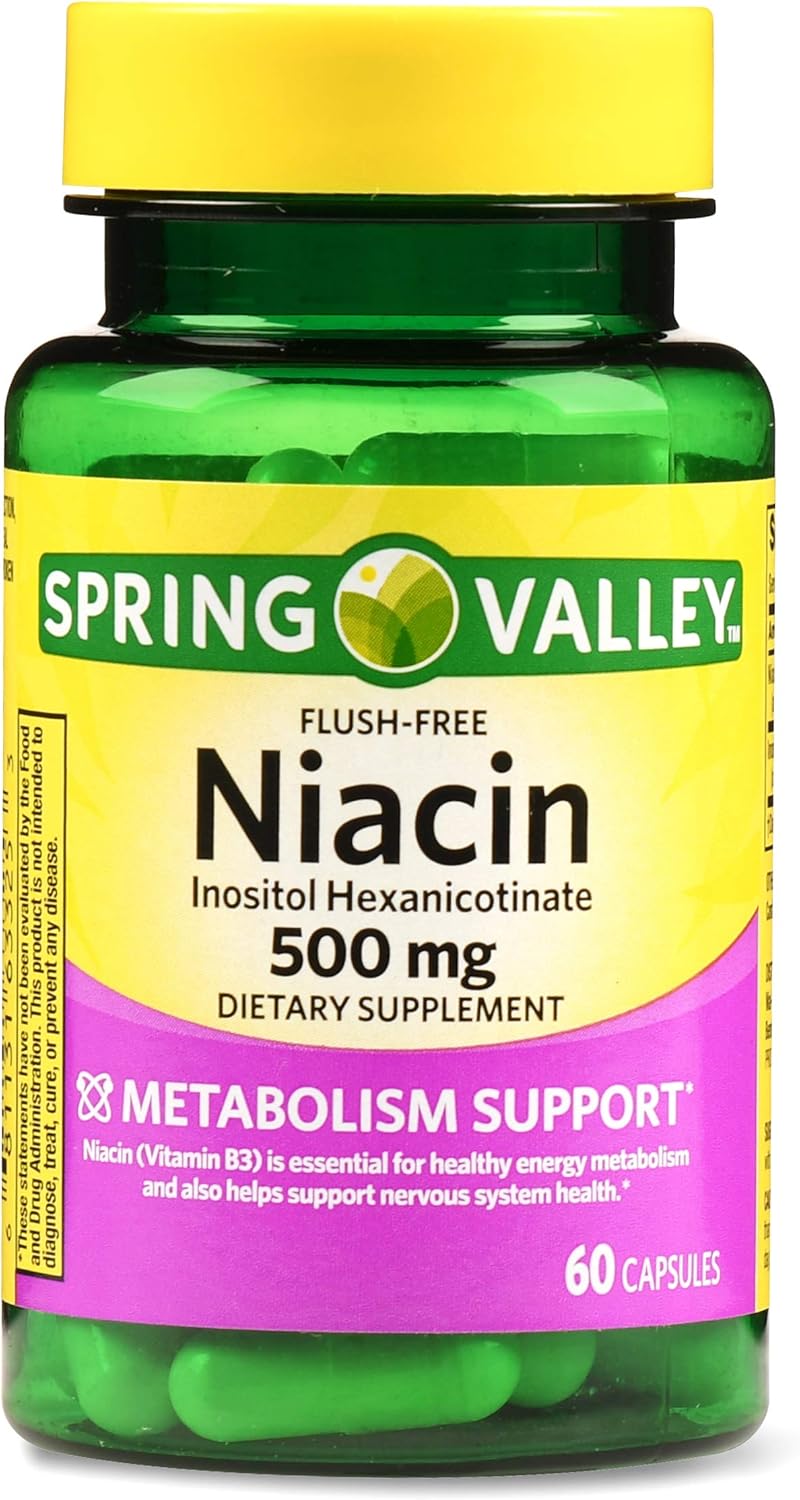 Spring Valley 500 mg Niacin Capsules for Metabolism Support - Pack of 120 (2 Pack)
