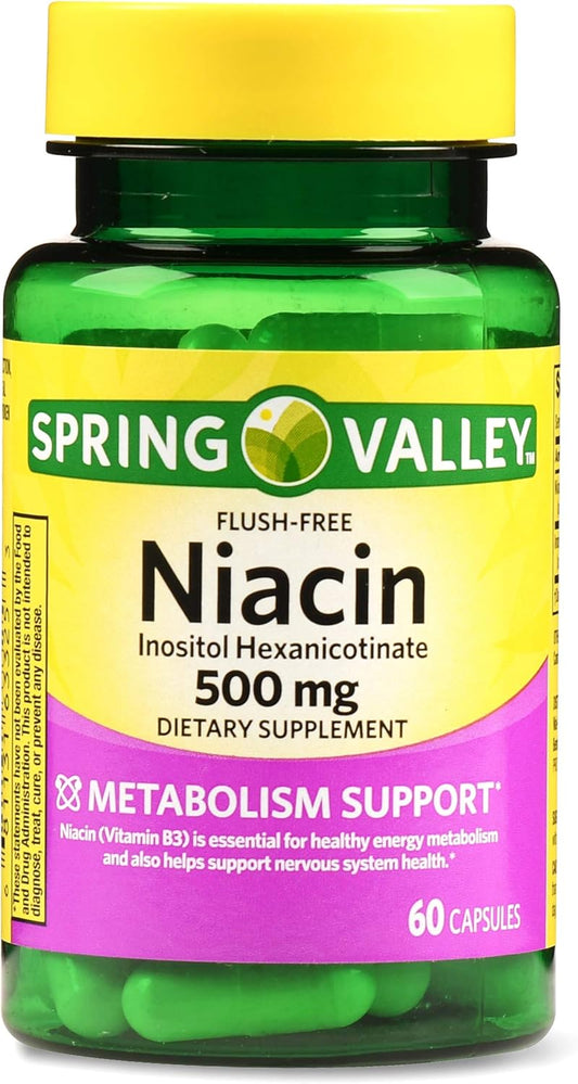 Spring Valley 500 mg Niacin Capsules for Metabolism Support - Pack of 120 (2 Pack)