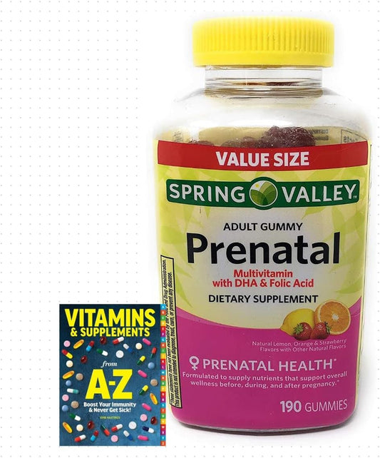 Spring Valley Adult Prenatal Health Multivitamin with DHA & Folic Acid Gummies + Vitamins Supplements Book