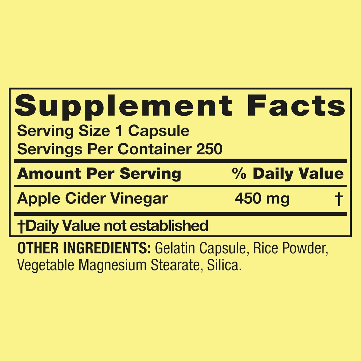 Spring Valley Apple Cider Vinegar Capsules, 450mg, 250 Count Value Size - Gluten-Free Dietary Supplement