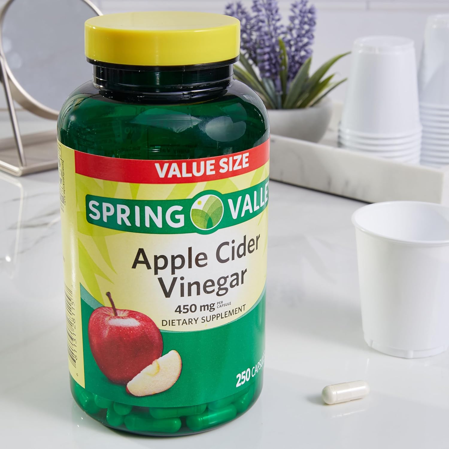 Spring Valley Apple Cider Vinegar Capsules, 450mg, 250 Count Value Size - Gluten-Free Dietary Supplement