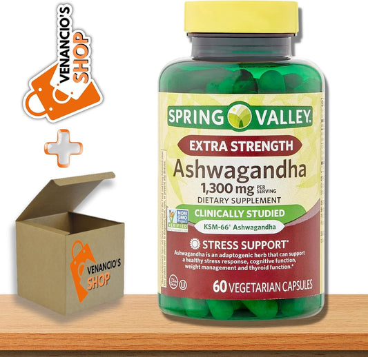 Spring Valley Ashwagandha 1300mg Capsules - Extra Strength Dietary Supplement - 60 Pills by Venancio's Shop