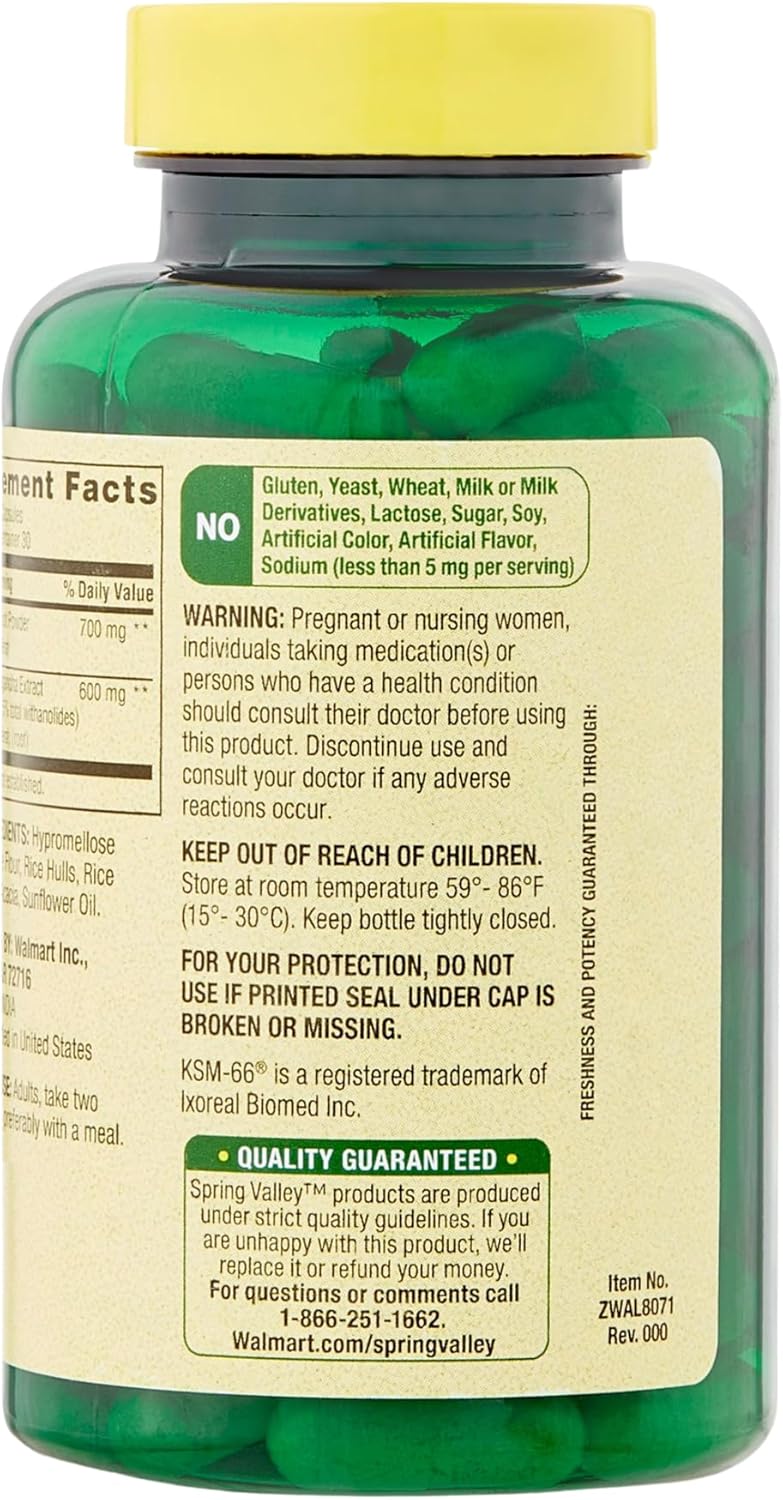 Spring Valley Ashwagandha 1300mg Capsules - Extra Strength Dietary Supplement - 60 Pills by Venancio's Shop