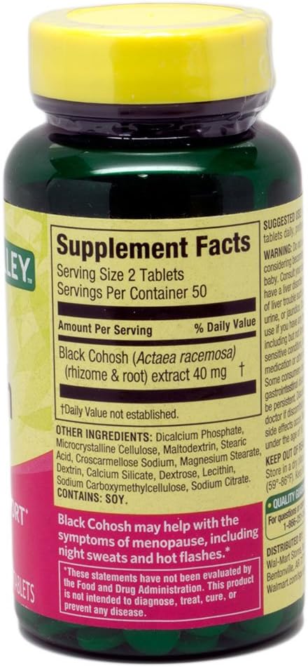 Spring Valley Black Cohosh Extract - 100 Count Bottle for Menopausal Symptom Relief