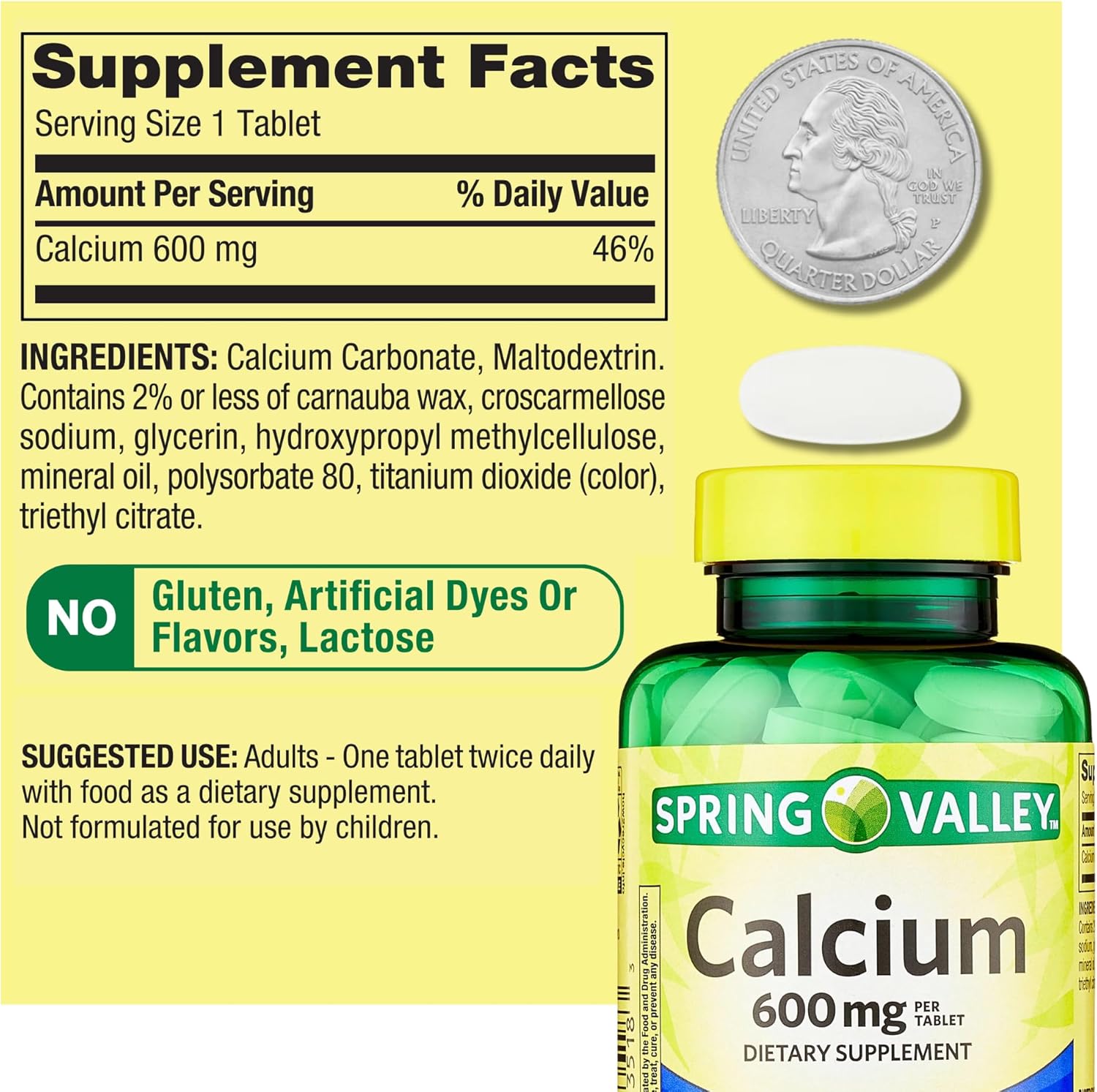 Spring Valley Calcium 600 mg 100 Tablets - Pack of 3, Venancio's Shop Bone Health Dietary Supplement
