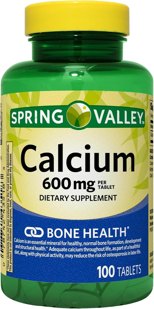 Spring Valley Calcium 600 mg Tablets - 100 Count - Dietary Supplement for Bone Health - Pack of 1