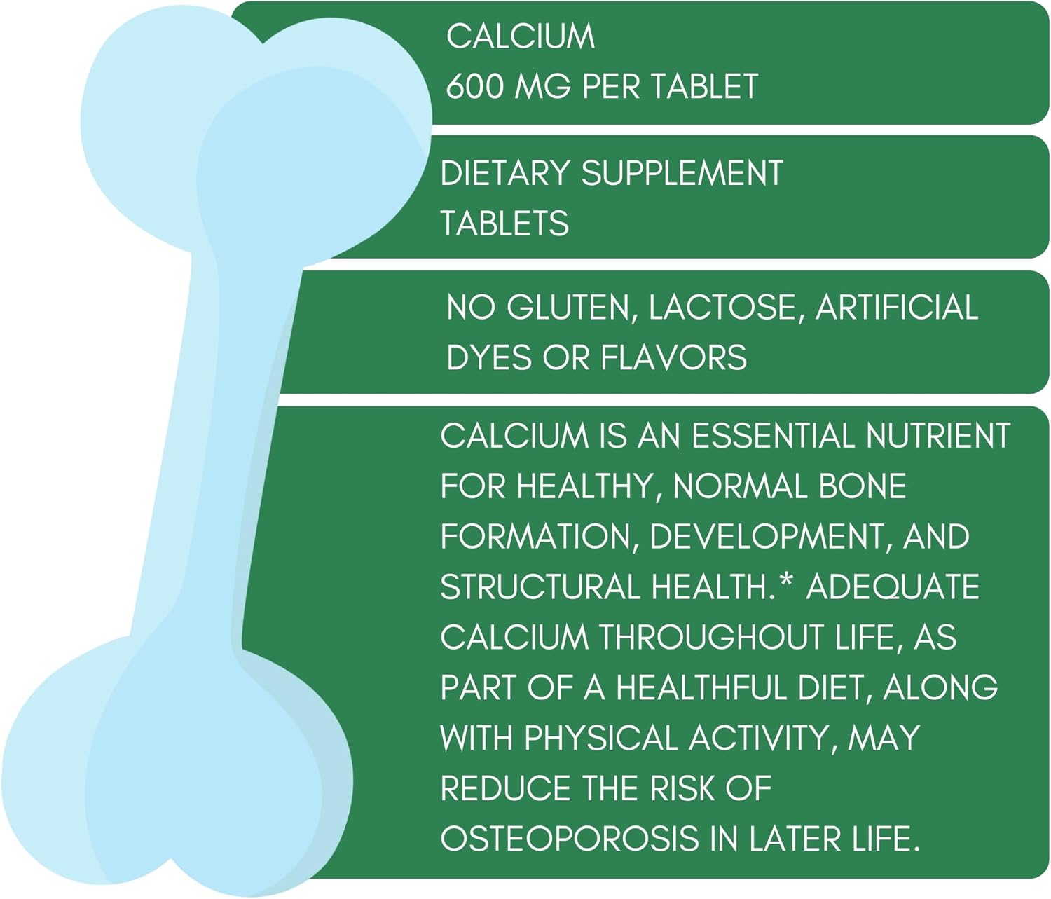 Spring Valley Calcium 600 mg Tablets - 100 Count - Dietary Supplement for Bone Health - Pack of 1