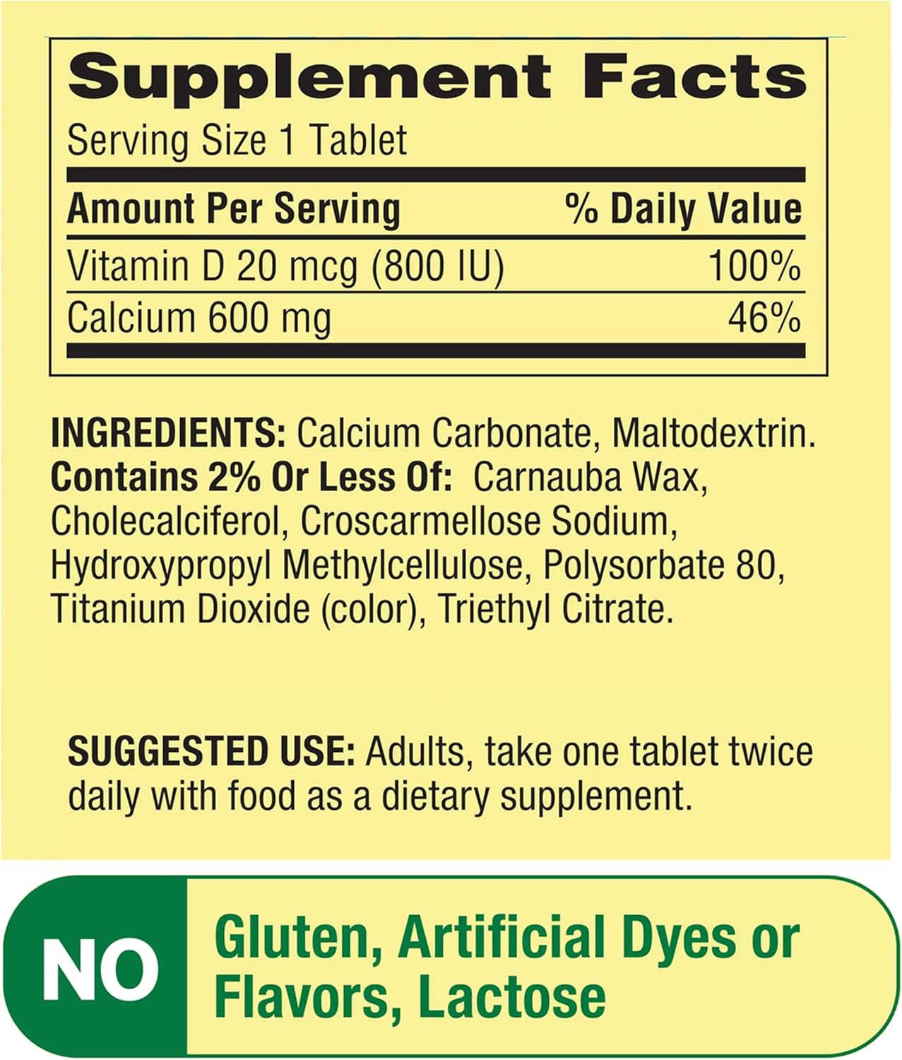Spring Valley Calcium 600 mg with Vitamin D Tablets - 500 Count - Immune & Bone Support - Gluten-Free Dietary Supplement