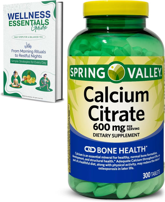 Spring Valley Calcium Citrate 600mg Tablets - Joint & Bone Health Supplement - Teeth & Colon Support - Cardiovascular System Boost - 300ct Gluten-Free - 5 Months Supply