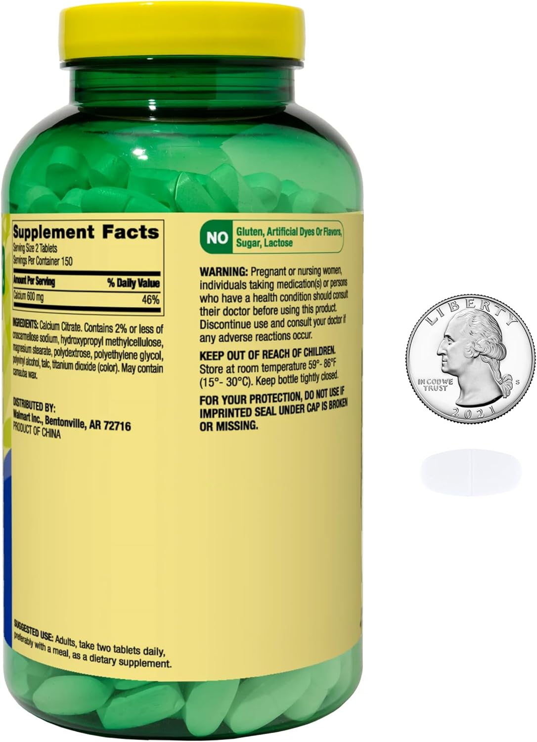 Spring Valley Calcium Citrate 600mg Tablets - Joint & Bone Health Supplement - Teeth & Colon Support - Cardiovascular System Boost - 300ct Gluten-Free - 5 Months Supply