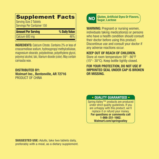 Spring Valley Calcium Citrate Tablets 600mg, 300 Count - Private Label Gift Maker by Explorador