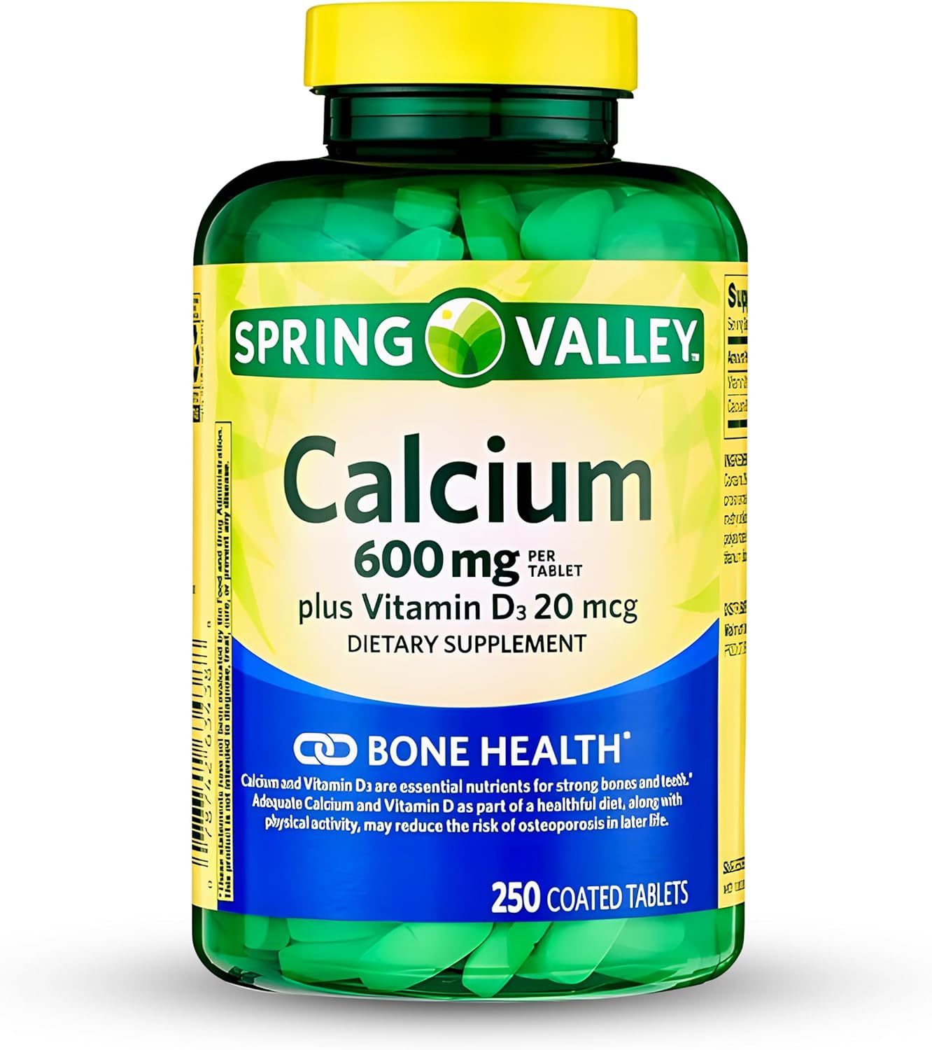 Spring-Valley Calcium Supplement with Vitamin D3 - 600 mg for Stronger Bones - 250 Tablets