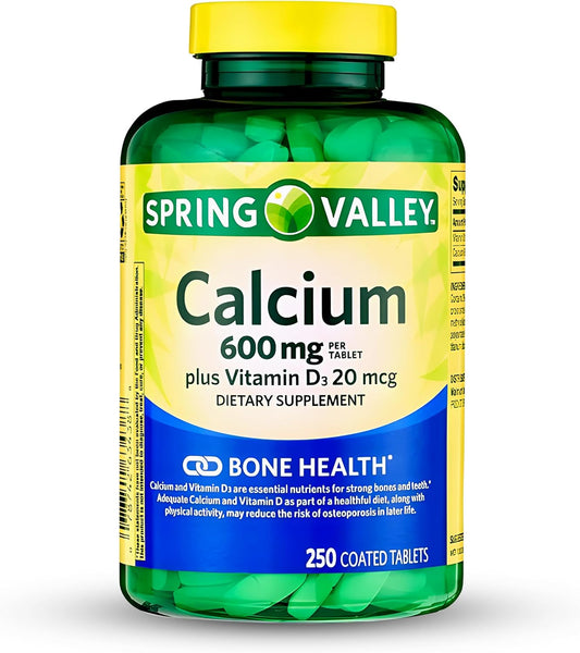 Spring-Valley Calcium Supplement with Vitamin D3 - 600 mg for Stronger Bones - 250 Tablets