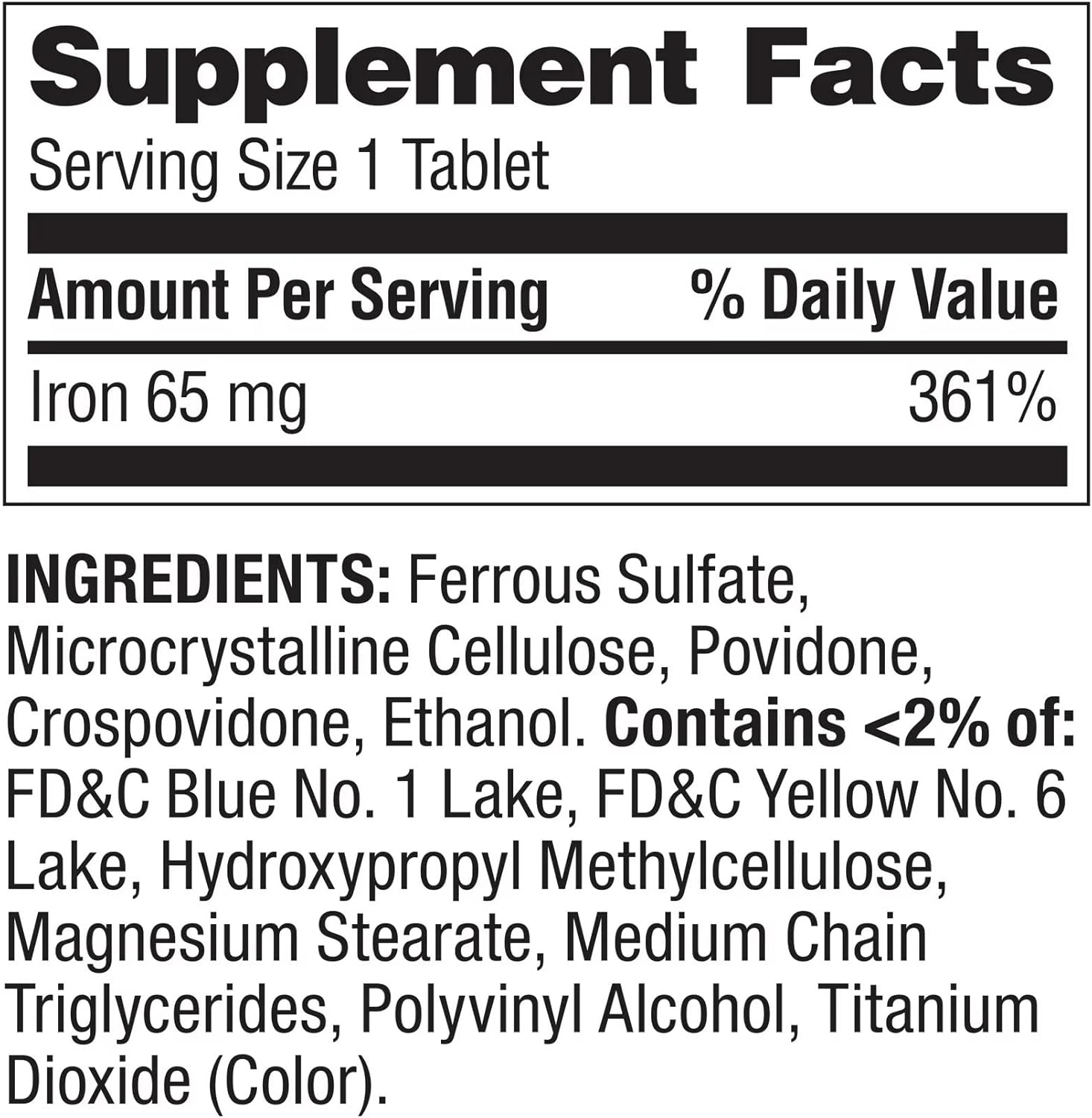 Spring Valley Iron Supplement - 65 mg, 100 Tablets for Iron Deficiency Support