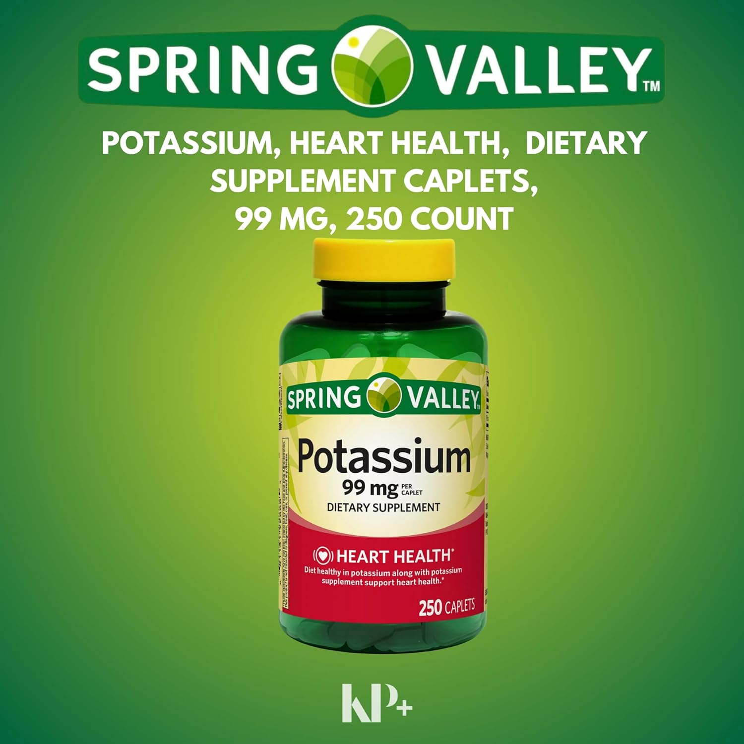 Spring Valley KP+ Potassium Supplement, 99mg, 250 Count - Dietary Potassium Supplement