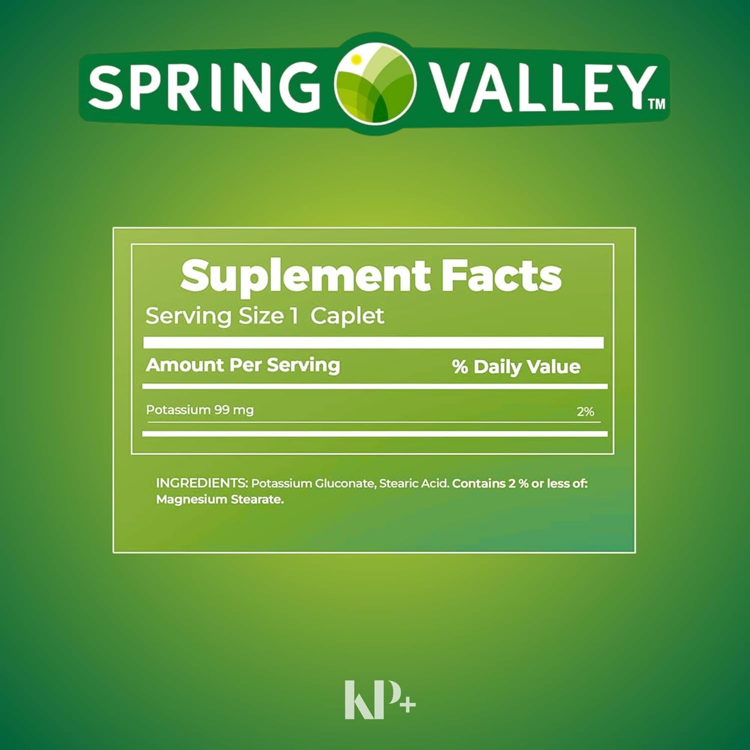 Spring Valley KP+ Potassium Supplement, 99mg, 250 Count - Dietary Potassium Supplement