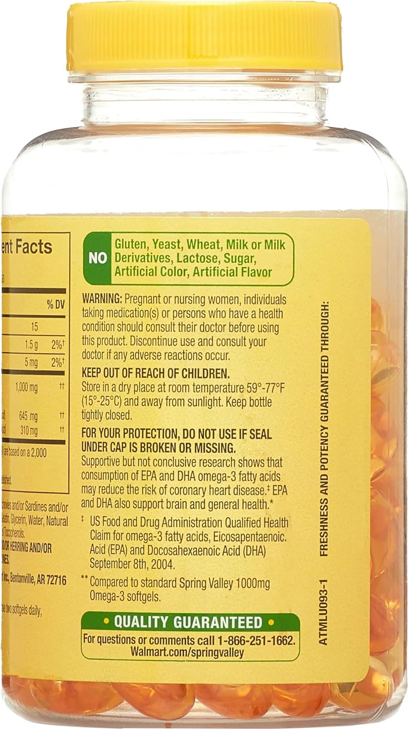 Spring Valley Omega-3 Mini Softgels 1000mg Fish Oil Bundle - 120 Count with Lual's 45 Diabetes Decoded
