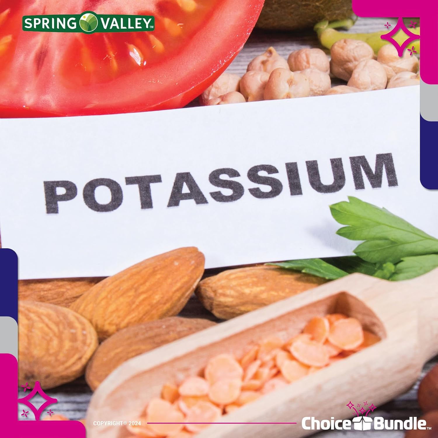 Spring Valley Potassium Caplets 99mg for Heart Health - 500 Total, 2 pk Bundle with "Vitamin Vitality" Guide & Pill Container