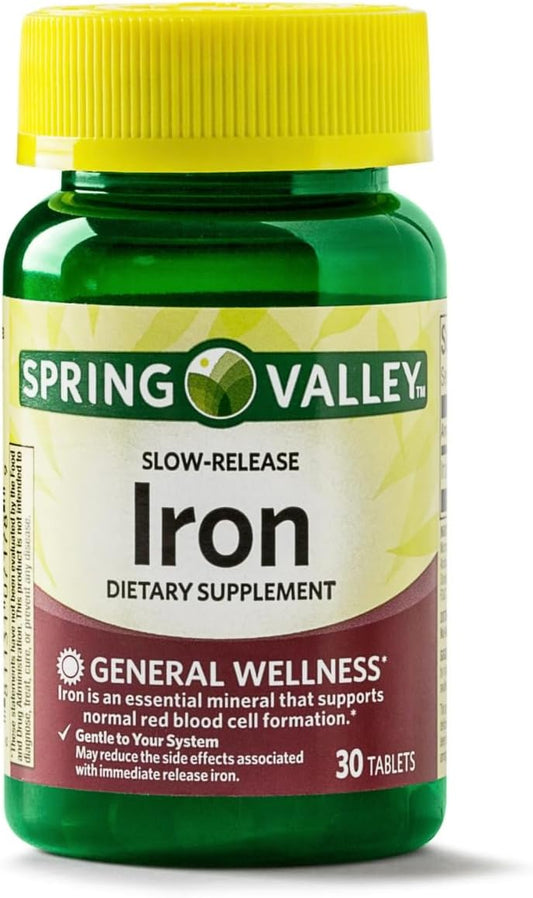 Spring Valley Slow-Release Iron Tablets, 45 mg, 30 Count - Dietary Supplement