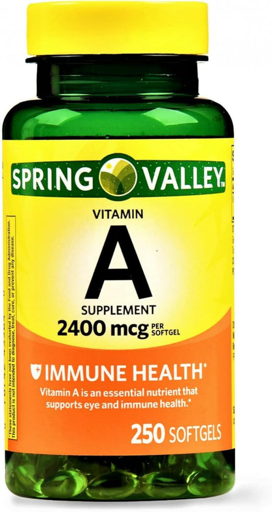 Spring Valley Vitamin A 2400MCG Softgels - 250 Count Dietary Supplement