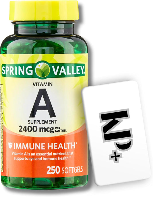 Spring Valley Vitamin A Softgels, 2400 mcg, 250 Count, Dietary Supplement with KP+Sticker