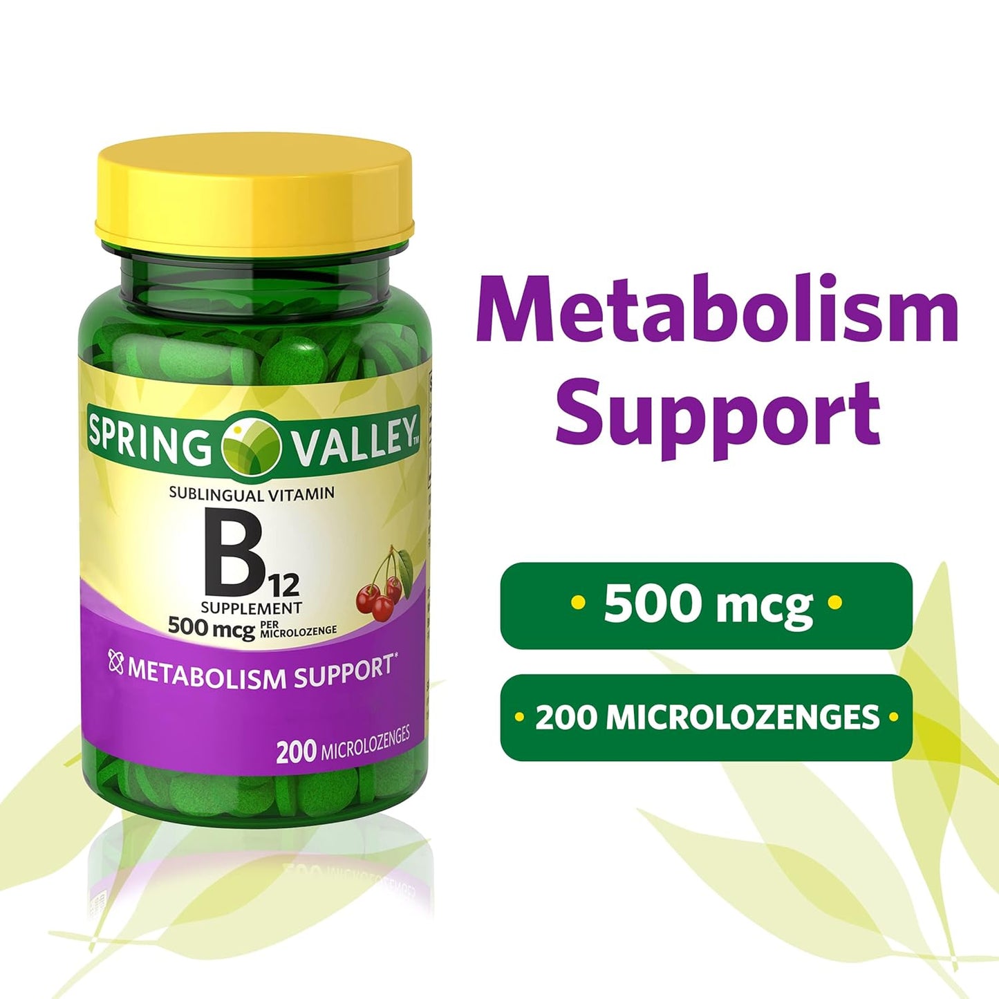 Spring Valley Vitamin B-12 Sublingual Dots, 500 mcg - 200 Cherry Microlozenges for Quick Absorption
