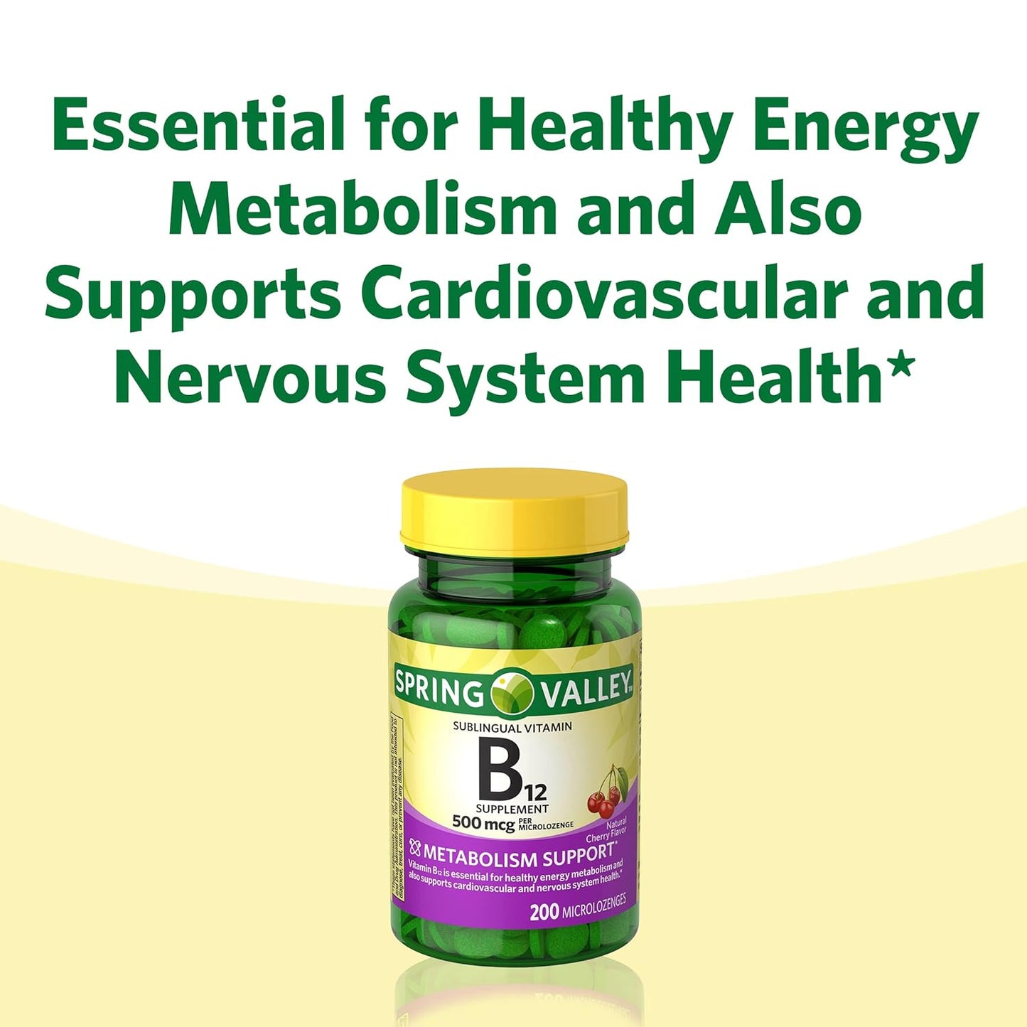 Spring Valley Vitamin B-12 Sublingual Dots, 500 mcg - 200 Cherry Microlozenges for Quick Absorption