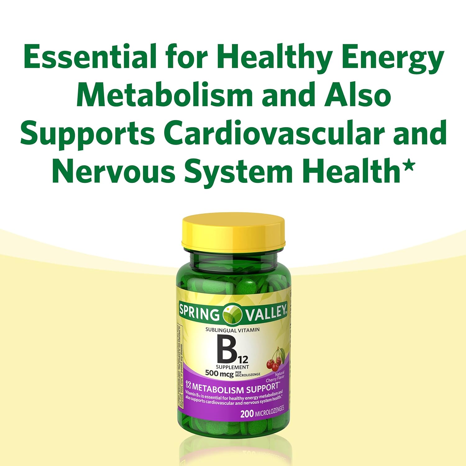 Spring Valley Vitamin B-12 Sublingual Dots, 500 mcg - 200 Cherry Microlozenges for Quick Absorption